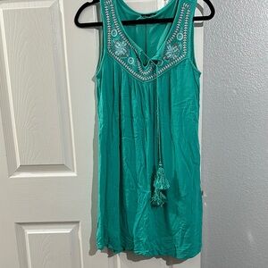 AS U WISH- M Size Teal Sleeveless Dress with Embroidered Details